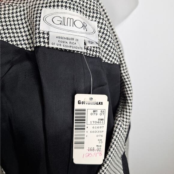 Vintage Gilmor 90s Houndstooth Blazer Jacket Medusa Gold Button 10 Petite Career - Picture 4 of 11